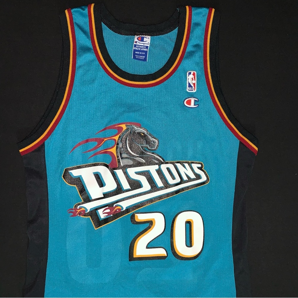 Rare Vintage Champion Allan Houston Detroit Pistons #20 Teal NBA Jersey 40 M
